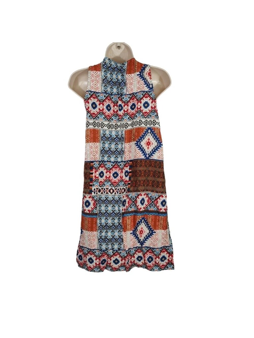 New Look Sheath Dress Half Zip Women Size L Blue Brown White Southwestern FLAW - Picture 3 of 8